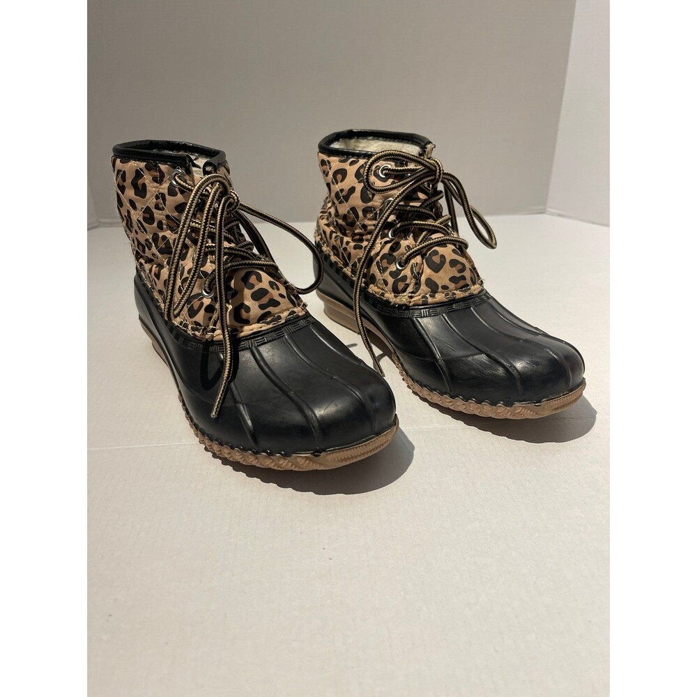 Magellan Insulated Leopard Print and Black Duck/Rain Boots Size 6B - Picture 1 of 11